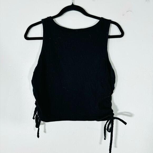 Cobble lane black cropped roushed tie sides stretchy tank woman’s medium - Picture 7 of 8